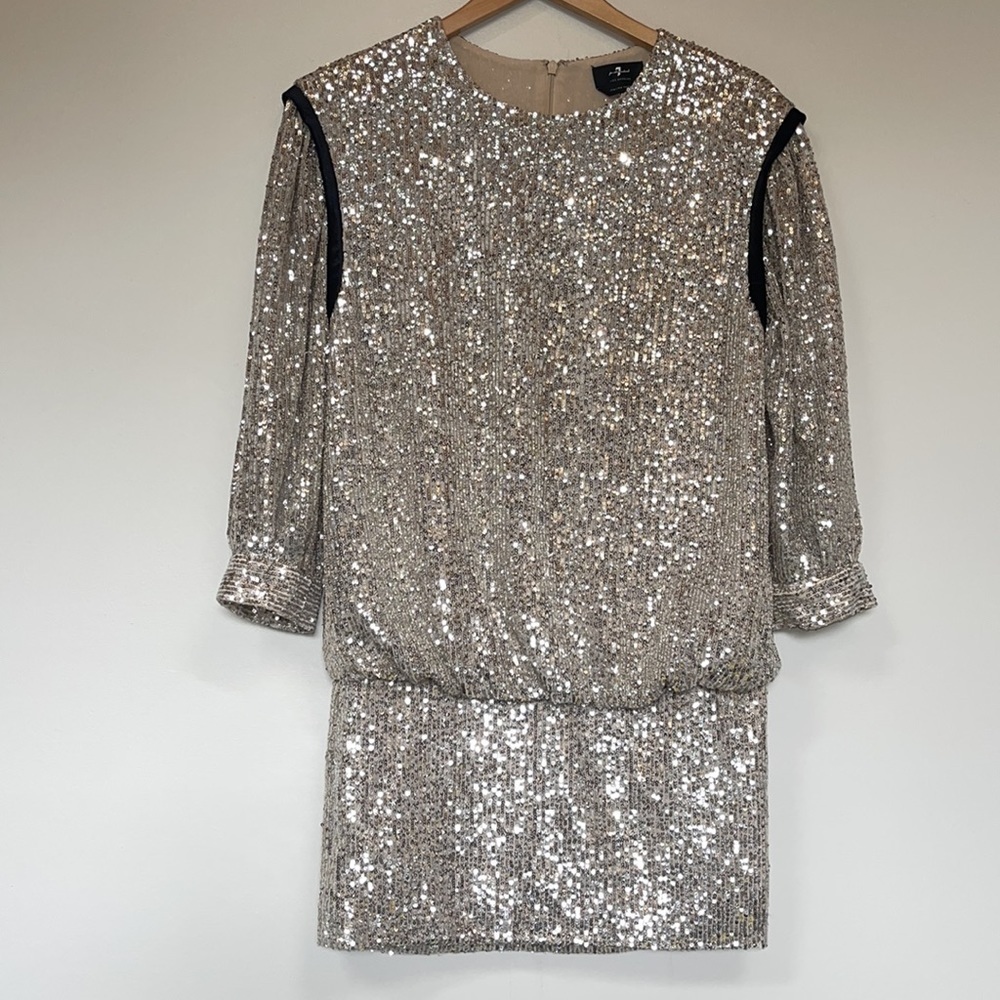7 for all mankind sequin 90 y2k long sleeve mini dress xs